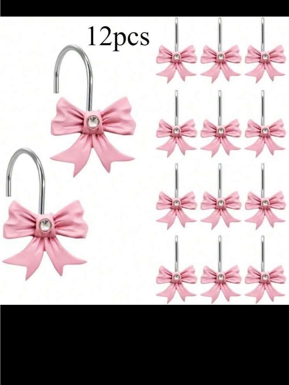 Pink Bow Shower Curtain Hooks - Set of 12